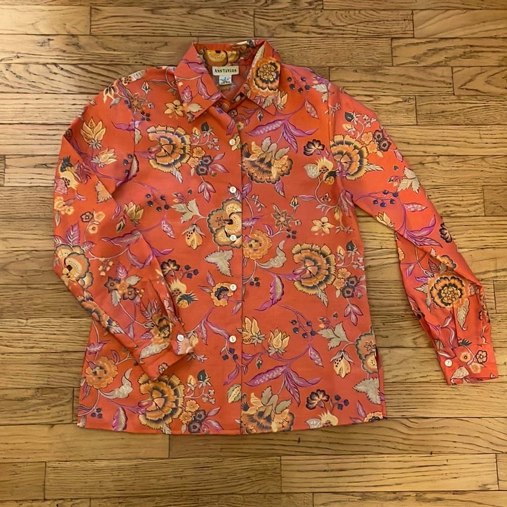 Ann Taylor Orange Floral Button Down